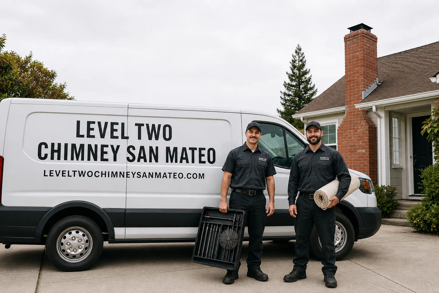 Emberly Chimney Cleaners San Mateo chimney cleaning service vehicle and crew in San Mateo, CA